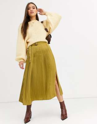 rose pleated midi skirt