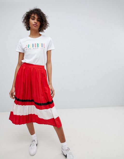 Neon Rose Pleated Midi Skirt With Sports Stripe | ASOS