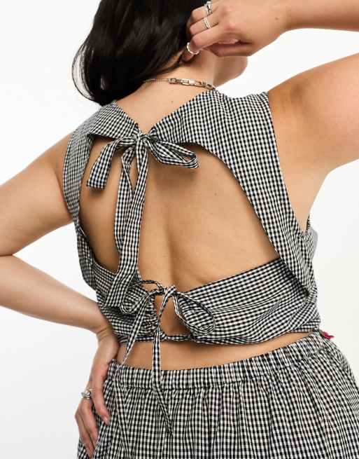 Neon Rose Plus gingham midaxi dress in black and white with strawberry embroidery, 2 of 4