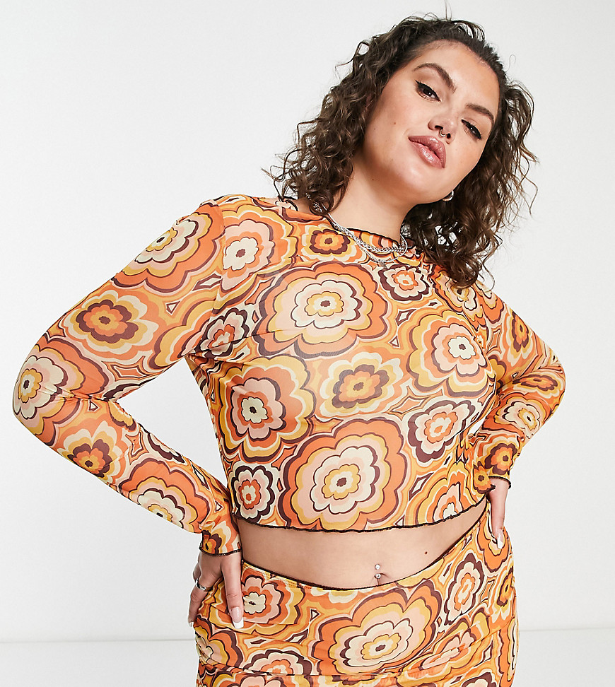 Plus-size top by Neon Rose Part of a co-ord set Skirt sold separately Round neck Long sleeves Regular fit