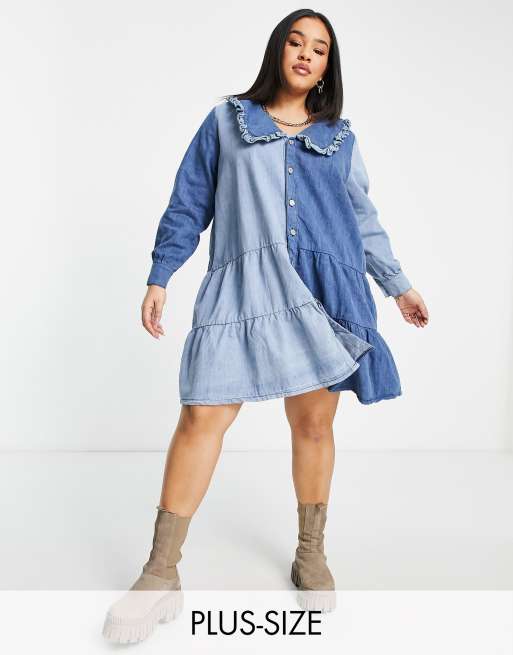 Neon Rose Plus – Luźna sukienka mini z denimu w różnych kolorach
