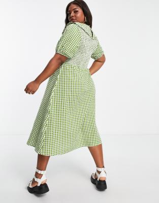 neon rose gingham dress