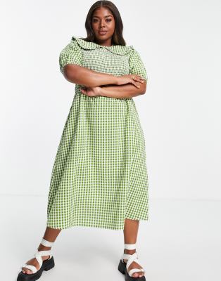 neon rose gingham dress