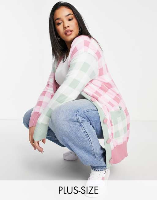 Neon Rose Plus oversized cardigan in color block gingham