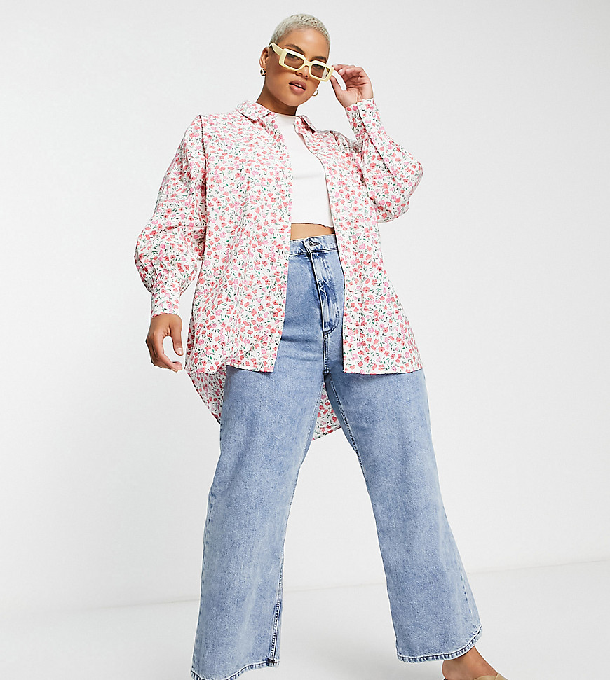 Plus-size shirt by Neon Rose Love at first scroll Floral print Spread collar Button placket Oversized fit
