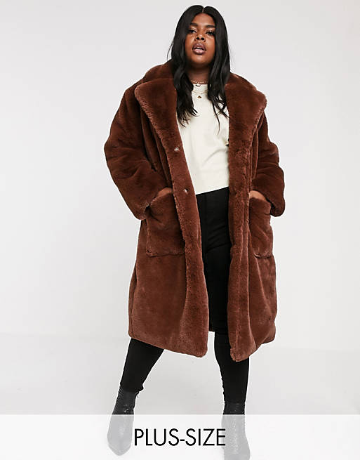Neon Rose Plus oversized faux fur coat with belt