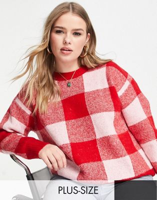 Neon Rose Plus oversized jumper with balloon sleeves in bright check - ASOS Price Checker