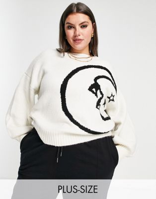 Neon Rose Plus oversized jumper with balloon sleeves with moon intarsia knit - ASOS Price Checker