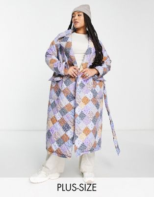 Neon Rose Plus oversized longline wrap coat in quilted patchwork paisley cotton - ASOS Price Checker