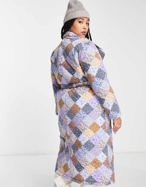 Neon Rose Plus oversized longline wrap coat in quilted patchwork paisley  cotton