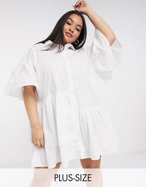 Neon Rose Plus oversized shirt dress with asymmetric hem in cotton