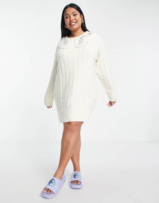 Neon Rose Plus oversized sweater dress with vintage embroidered