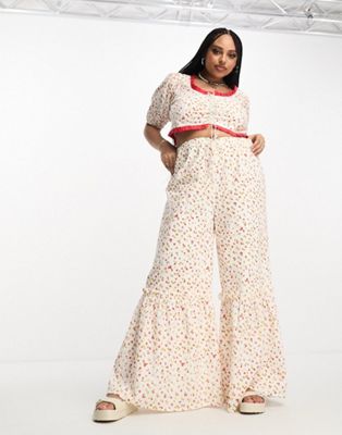 Neon Rose Plus ditsy floral print frill edge trousers co-ord in multi - ASOS Price Checker