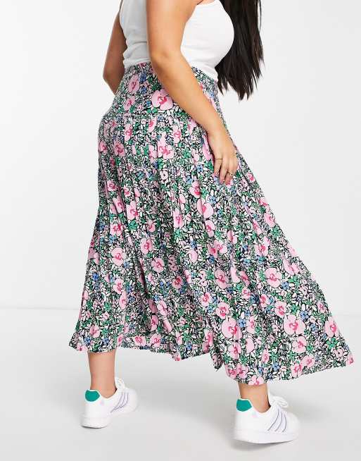 Neon Rose Plus – Plissierter Midirock mit Schlitz vorne und buntem Blumenmuster, 4 von 4