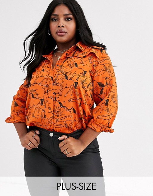 Neon Rose Plus relaxed shirt in horse sketch print