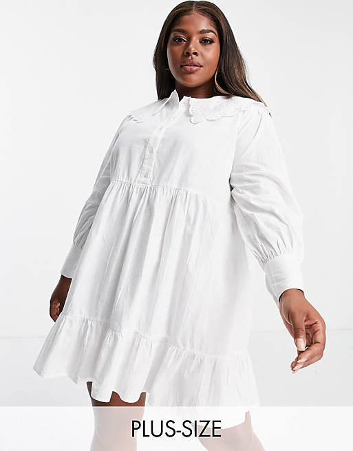 Neon Rose Plus relaxed smock dress with scallop edge collar in poplin