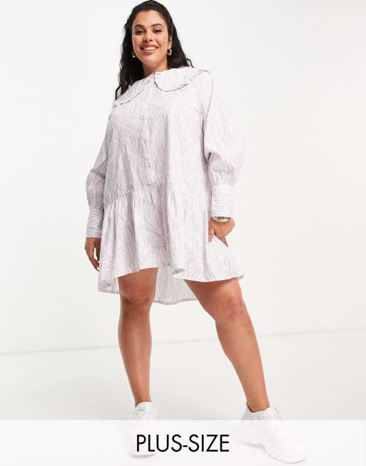 Neon Rose Plus - Robe courte décontractée avec col et jupe ample motif zébré - Pastel