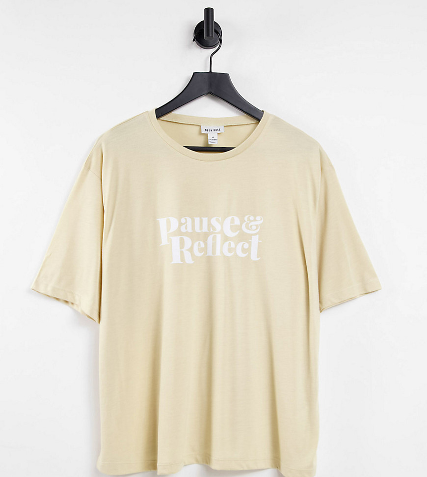 Neon Rose Plus - T-shirt décontracté avec slogan Pause - Beige-Sans opinion