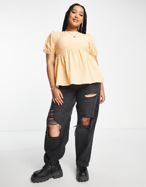 Neon Rose Plus tie back smock top in textured apricot | ASOS