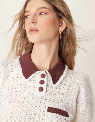 Neon Rose Pointelle Pull-on Cropped Sweatshirt In White
