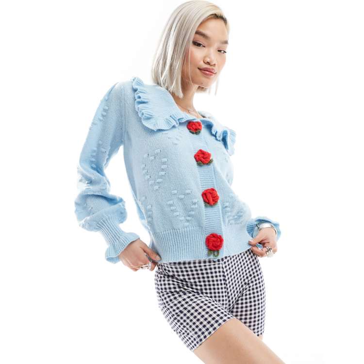 treat urself ローズモチーフカーディガン 水色 トリート