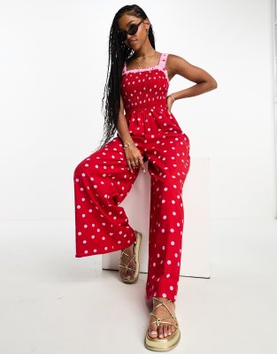 Red best sale cotton jumpsuit