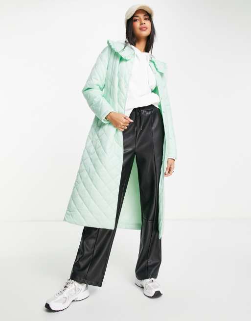 Neon Rose relaxed belted padded coat with collar in pastel mint