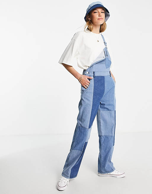  Neon Rose relaxed dungarees in patchwork denim with heart pocket 