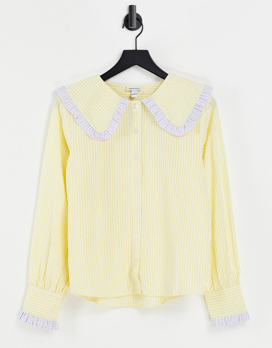 Neon Rose relaxed shirt with oversized collar in gingham-Yellow