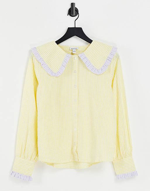 Neon Rose relaxed shirt with oversized collar in gingham