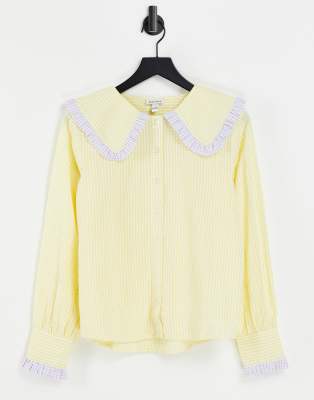 Neon Rose relaxed shirt with oversized collar in gingham