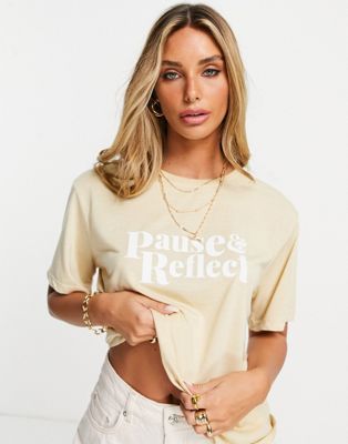 Neon Rose relaxed t-shirt with pause slogan