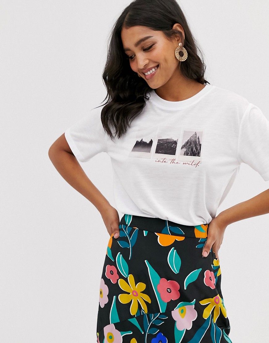 Neon Rose relaxed t-shirt with polaroid graphic print-White