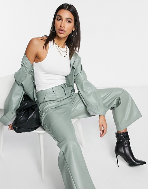 Neon Rose relaxed wide leg trousers in faux leather co-ord