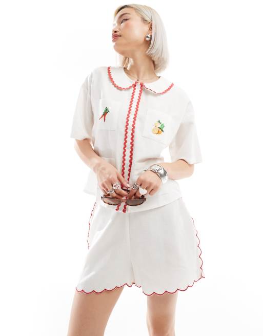 Neon Rose rick-rack detail shorts in white - part of a set