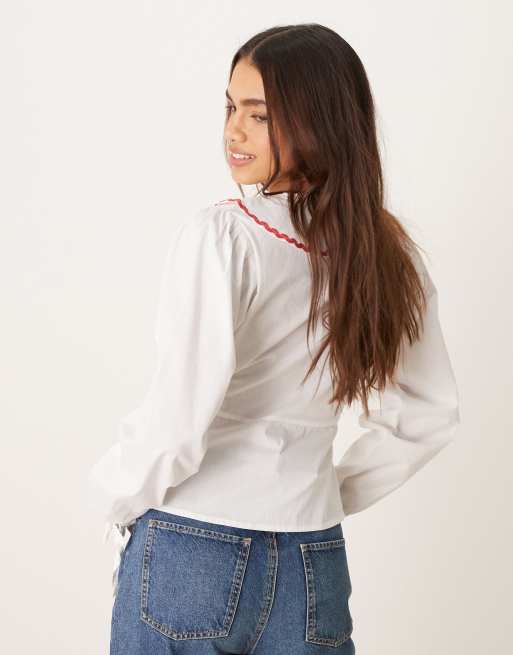 Neon Rose rik-rak detail wrap front blouse in white | ASOS