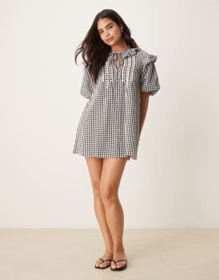 Robe babydoll oversize à carreaux vichy - Noir 40