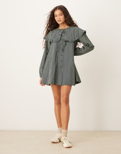 Neon Rose - Robe oversize avec col et rayures - Bleu marine et jaune - view 1