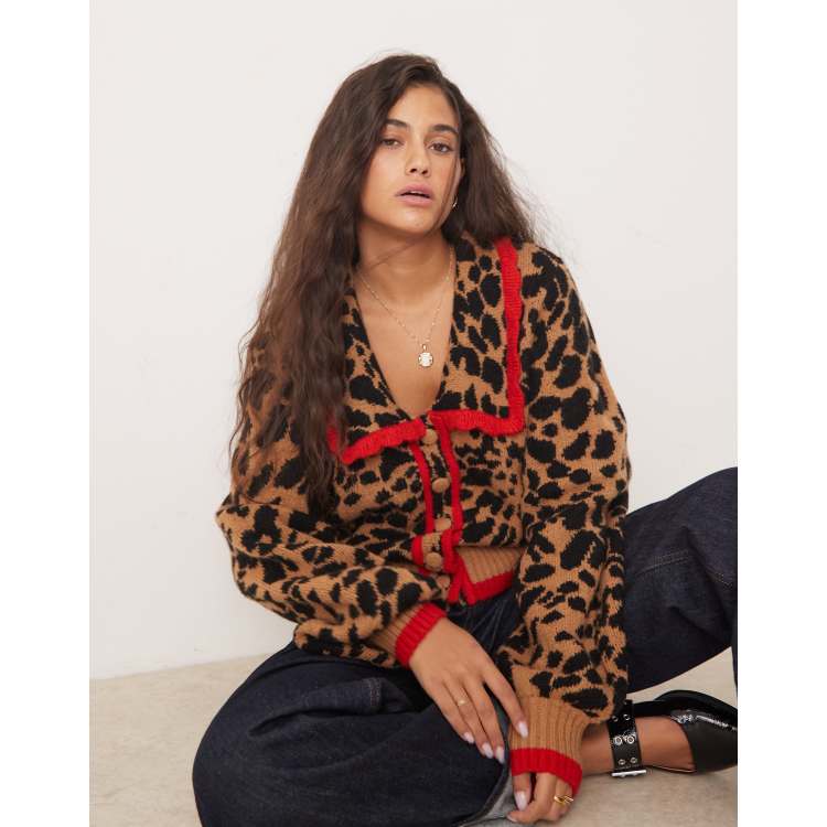 Neon Rose rose trim pointelle cardigan in leopard | ASOS