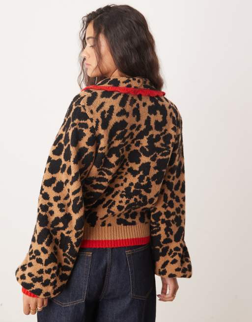 Neon Rose rose trim pointelle cardigan in leopard | ASOS