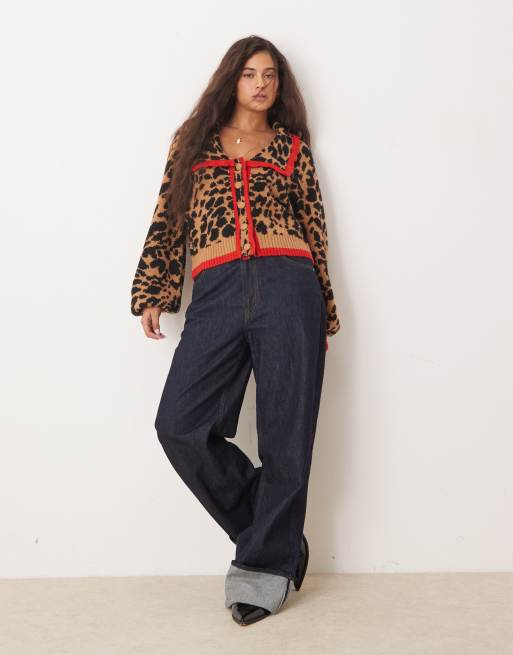 トップス Leopard Rose flower motif knit cardigan Leopard Rose flower motif knit cardigan – Treat Ürself