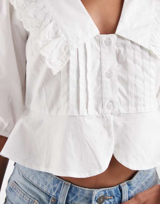 Neon Rose ruffle collared long sleeve blouse In white, 3 of 4