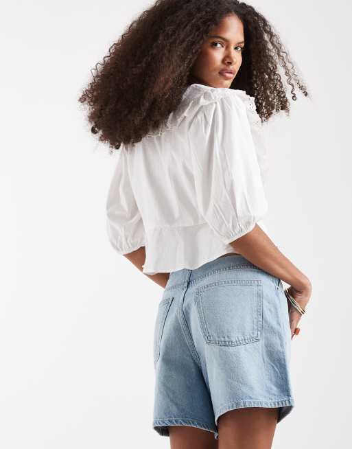 Neon Rose ruffle collared long sleeve blouse In white, 4 of 4