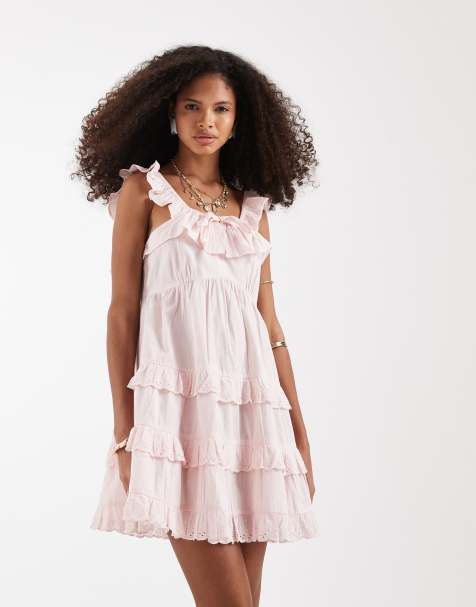 Neon Rose ruffle tiered mini dress in pink - view 1