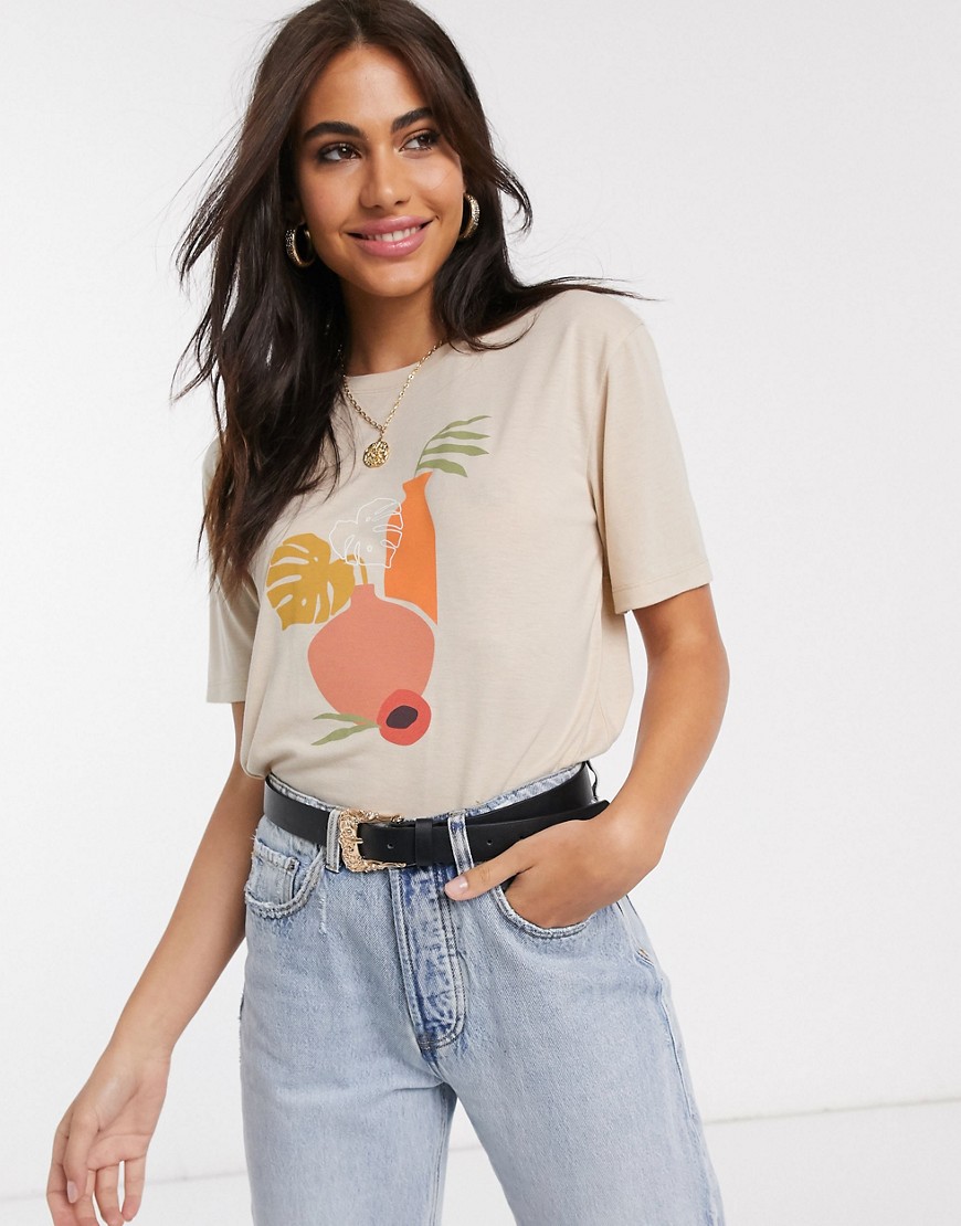 Neon Rose - Ruimvallend T-shirt met abstracte print-Beige