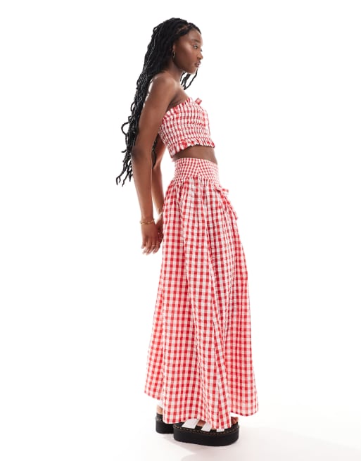 Neon Rose - Rynket bandeau-croptop med røde gingham-tern - Del af sæt, 2 af 4
