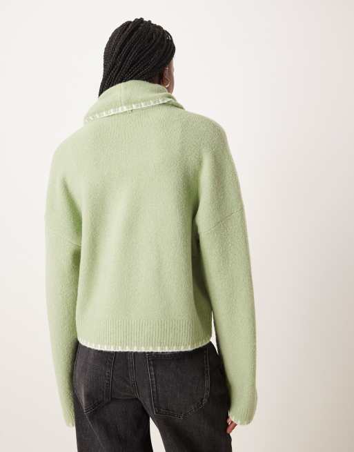 Neon Rose scarf detailed cardigan in green , 4 of 4