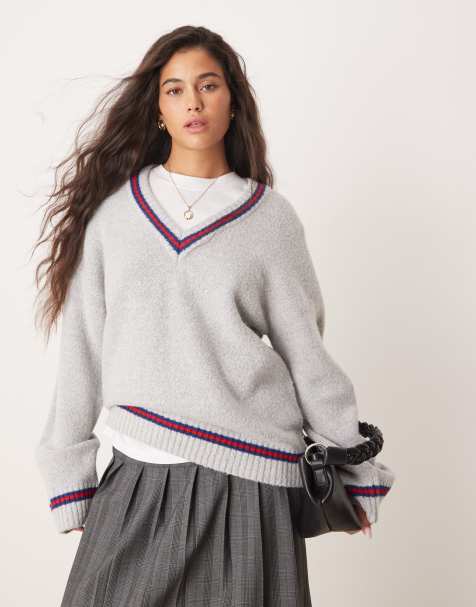 Neon Rose school jumper with contrast binding in grey - view 1