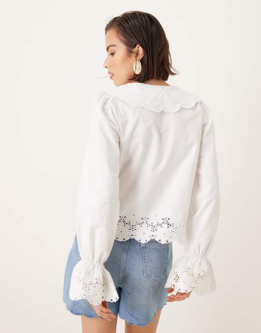 Neon Rose scooped out collar blouse in white 