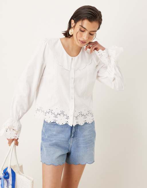 Neon Rose scooped out collar blouse in white 